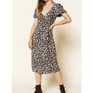 Amuse Society Womens Midi Woven Button Down Front Floral Dress, Black Size Small